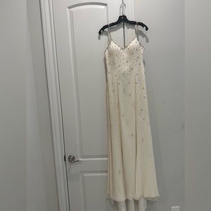 FLEUR DE LIS WHITE BEADED EVENING GOWN